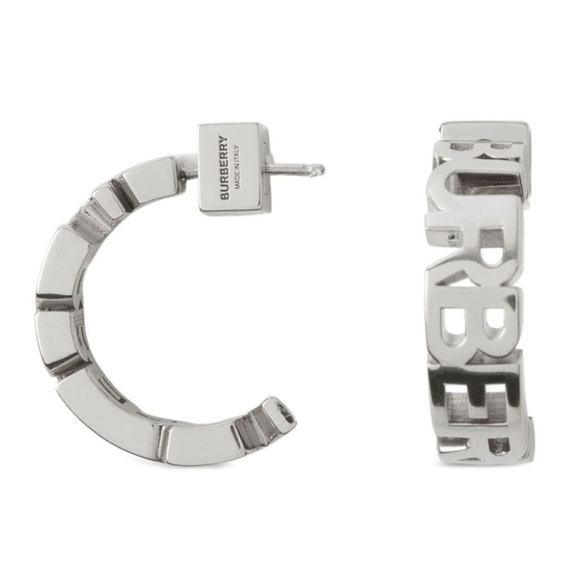 Burberry Jewelry - NWT BURBERRY Palladium-plated graphic logo hoop earrings